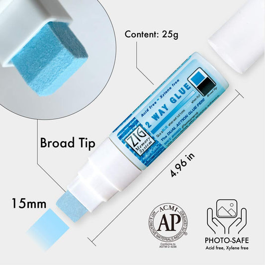 Zig Kuretake 2 Way Glue Stick Pen, Board Tip,15mm Tip, AP-Certified, Made in Japan