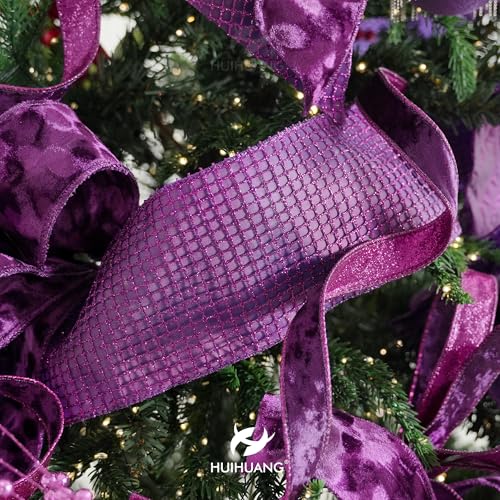 Purple Glitter Mesh Wired Christmas Ribbon 4 inch x 10 Yards (30 Foot)