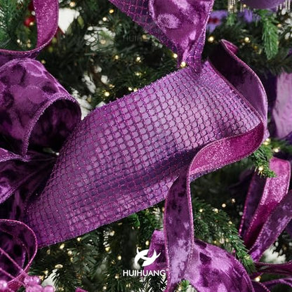 Purple Glitter Mesh Wired Christmas Ribbon 4 inch x 10 Yards (30 Foot)