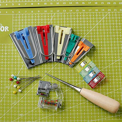 Bias Tape Maker 6mm 9mm 12mm 18mm 25mm Fabric Bias Binding Maker with Binder Foot Bradawl Quilting Clips Sewing Pins Kit