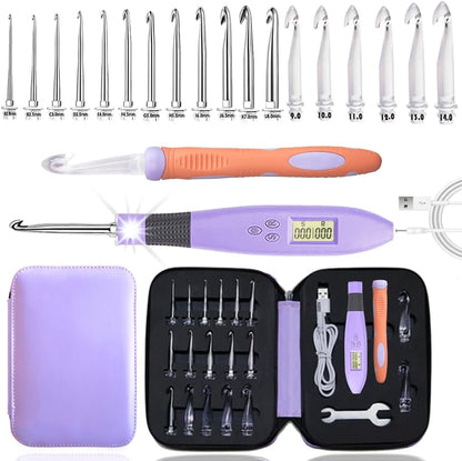 Yarniss 18 Size Counting Crochet Hooks Set with Light, Digital Crochet Hooks with Metal Head 2.0mm~14.0mm
