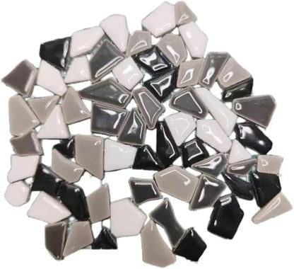 Mosaic Tiles 200g/7.05oz(Approx. 155-170pcs) Porcelain Mosaic Tiles 1-2.5cm 0.4mm Thickness Ceramic Mosaic Stones DIY Mosaic Craft Material(White-Black-Grey)
