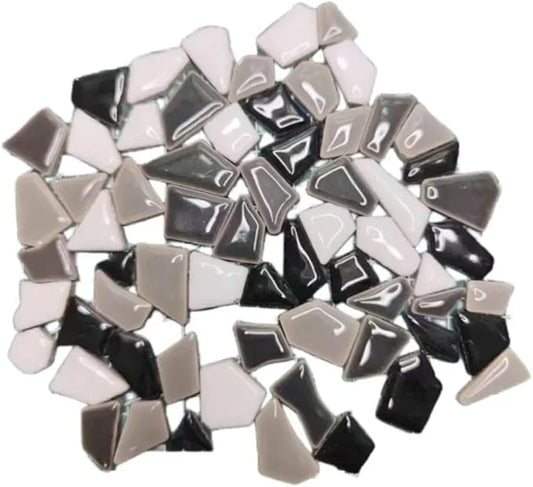 Mosaic Tiles 200g/7.05oz(Approx. 155-170pcs) Porcelain Mosaic Tiles 1-2.5cm 0.4mm Thickness Ceramic Mosaic Stones DIY Mosaic Craft Material(White-Black-Grey)