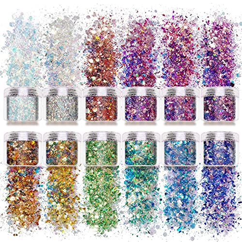 12 Colors Chunky Glitter Holographic Craft Glitter (12 Count)