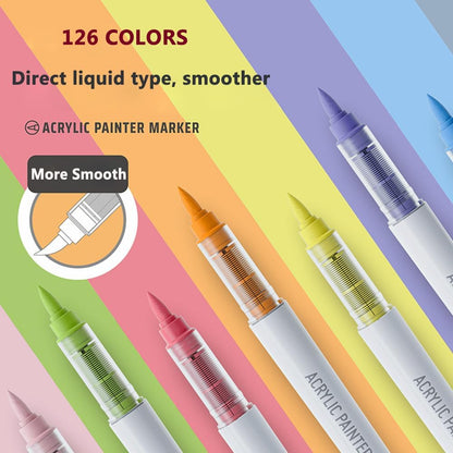 126 Colors Acrylic Paint Markers, Soft Brush Tip Acrylic Paint Pens for Paper, Rock Painting, Glass, Mugs, Fabric, Water Based Drawing Marker Set, Acrylic Painter Ink