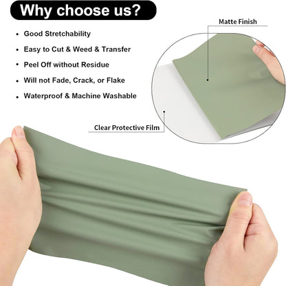 VINYL FROG Heat Transfer Vinyl Roll HTV Vinyl - 12" x12ft Khaki Green Iron on Vinyl for T-Shirts, Heat Press Vinyl for DIY Craft Designs (Khaki Green)