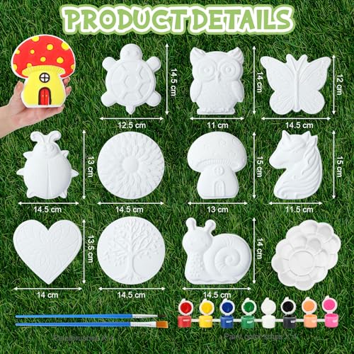 10 Pack Spring Flower Paint Your Own Stones for Adult DIY Ceramic Butterfly Turtle Ladybug Stepping Stones Painting Craft Kits Painting Supplies Garden Outdoor Stone Art Gifts