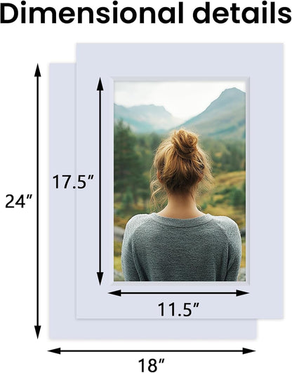 Falling in Art 5 Pack Acid Free 18x24'' White Picture Mats Board Show Kit for 12x18'' Photos, 4-Ply Beveled Pre-Cut Photo Mats with Backing Board for Frames, Artwork and Prints