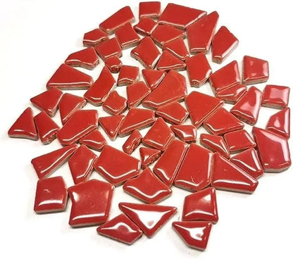 Mosaic Tiles 200g/7.05oz(Approx. 155-170pcs) Porcelain Mosaic Tiles 1-2.5cm 0.4mm Thickness Ceramic Mosaic Stones DIY Mosaic Craft Material(Red)
