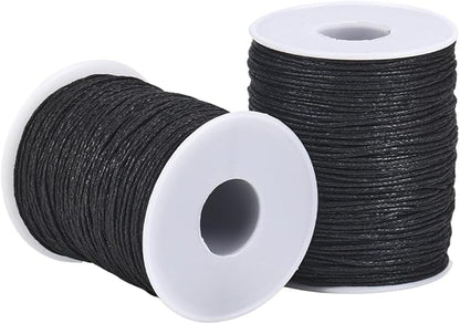 2 Rolls 200 Yards 1MM Black Wax Cotton Cord Beading Rope Thread String Macrame Artisan Soft Sturdy Waxed Sewing Cords Spool for Jewelry Making Bracelets Necklace Crafting Vase Decor Supply