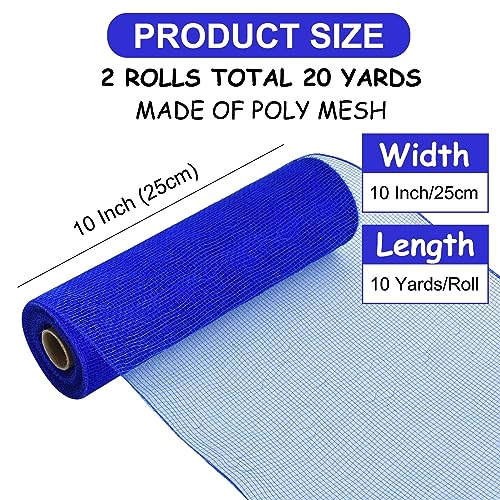 2 Rolls 10 Inch Royal Blue Decorative Mesh Ribbbon Rolls (60 Foot)