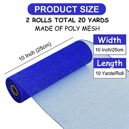 2 Rolls 10 Inch Royal Blue Decorative Mesh Ribbbon Rolls (60 Foot)