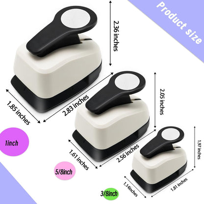 Circle Punch, Circle Hole Punch, Paper Hole Puncher, 3 PCS CirclePunch Set, 1 inch Hole PunchCircle, 5/8'' CirclePaper Punchers, 3/8'' Craft Punches, HolePuncher for Crafts, Shape Punches - Crafty Corner