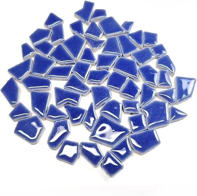 Mosaic Tiles 200g/7.05oz(Approx. 155-170pcs) Porcelain Mosaic Tiles 1-2.5cm 0.4mm Thickness Ceramic Mosaic Stones DIY Mosaic Craft Material(Deep Blue)