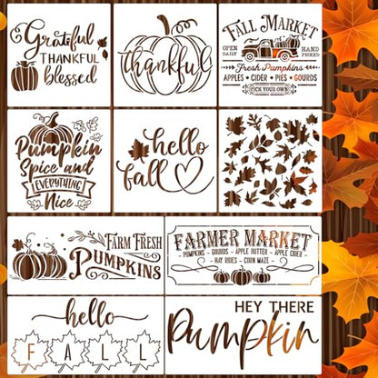 Fall Stencils for Crafts Reusable Fall Stencils for Painting on Wood (10 Count)