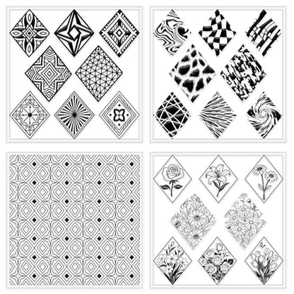 4 Pcs Rhombus Pattern Polymer Clay Texture Sheets Abstract Art Silicone Texture Stamp Rhombus Flowers Modeling Pattern Pad Sheets for Jewelry and Earrings Tools