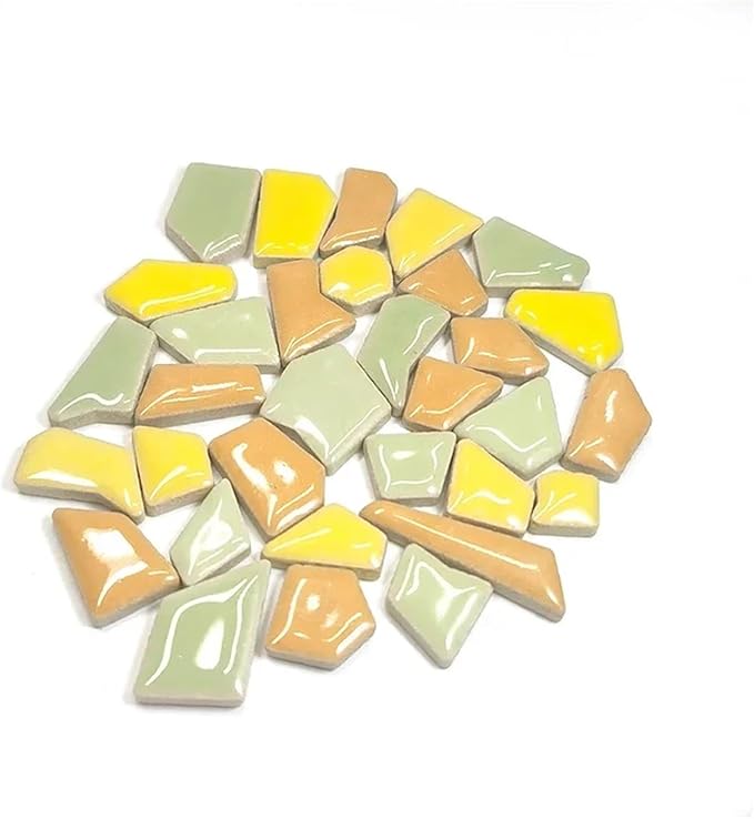 Mosaic Tiles 200g/7.05oz(Approx. 155-170pcs) Porcelain Mosaic Tiles 1-2.5cm 0.4mm Thickness Ceramic Mosaic Stones DIY Mosaic Craft Material(Yell-Orange-lilgreen)