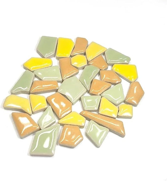 Mosaic Tiles 200g/7.05oz(Approx. 155-170pcs) Porcelain Mosaic Tiles 1-2.5cm 0.4mm Thickness Ceramic Mosaic Stones DIY Mosaic Craft Material(Yell-Orange-lilgreen)