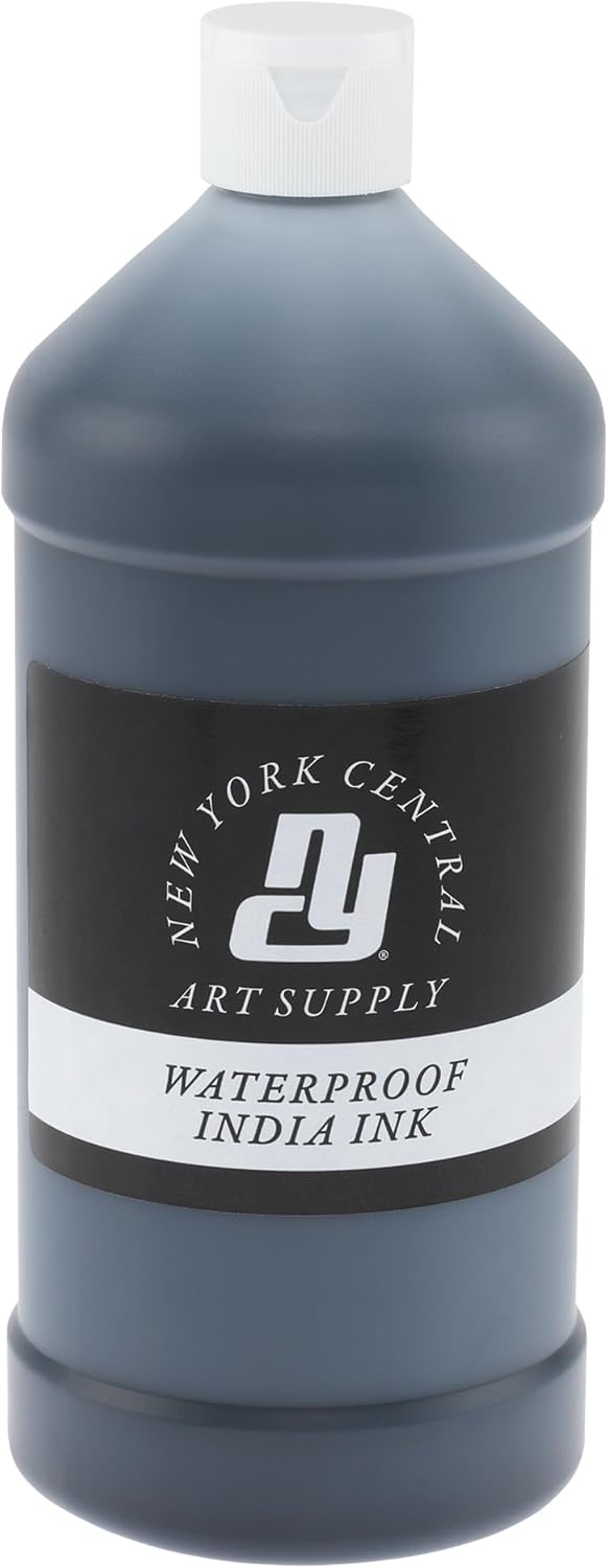 New York Central® India Ink 32oz Bottle - Make an Impact with Matte Black India Ink, Perfect for Artists, Calligraphy, Illustrations, & More - Crafty Corner