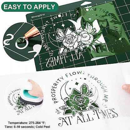 Dark Green Metallic Foil Heat Transfer Vinyl Roll 12" x5ft Dark Green Iron on Vinyl Chrome HTV Vinyl Easy to Cut & Weed DIY Heat Press Design for T