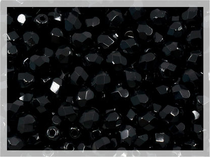 100pcs Faceted Fire Polished Pressed Czech Glass Beads 4mm (0.16in), Jet Black 23980