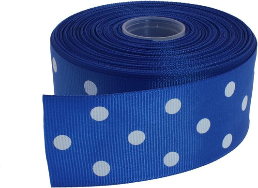 Polka Dot Grosgrain Ribbon 25 Yard Each Roll 100% Polyester (1/1-2", Royal Blue) - Crafty Corner