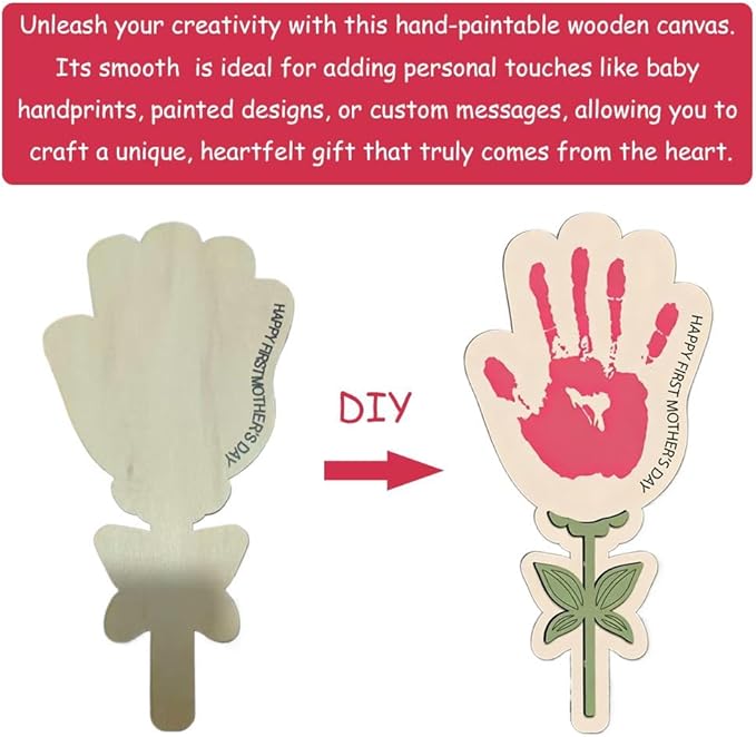 2Pcs Personalized Flower Handprint Craft,Mother’s Day Wooden Sign Gift from Kids,Custom Mother's Day Craft,Handmade Flower Keepsake,DIY MothersDay Handprint Art,Gifts for Mom,Nana Gifts
