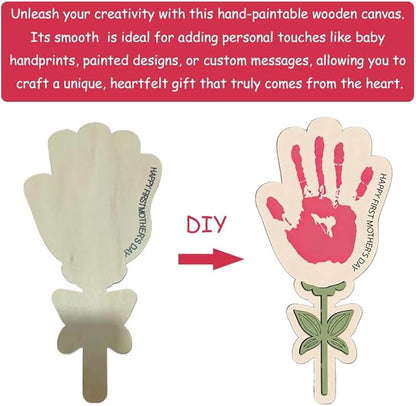 2Pcs Personalized Flower Handprint Craft,Mother’s Day Wooden Sign Gift from Kids,Custom Mother's Day Craft,Handmade Flower Keepsake,DIY MothersDay Handprint Art,Gifts for Mom,Nana Gifts