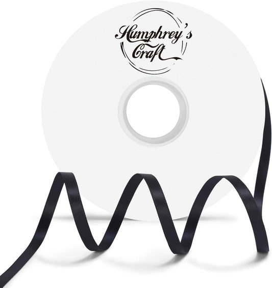 Humphrey's Craft 1/4 Inch Black Double Faced Satin Ribbon - 50 Yards Variety of Color for Crafts Gift Wrapping DIY Bows Bouquet Decoration Sewing Christmas Tree Wedding and Invitation Card. - Crafty Corner