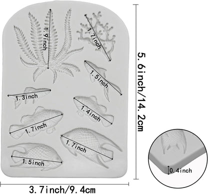 5 PCS Marine Theme Fondant Silicone Mold Seaweed Sea Fish Coral Sea Turtle Shape DIY Handmade Baking Tools, For Theme Cake Cookie Chocolate Candy Decoration Fondant Polymer Clay