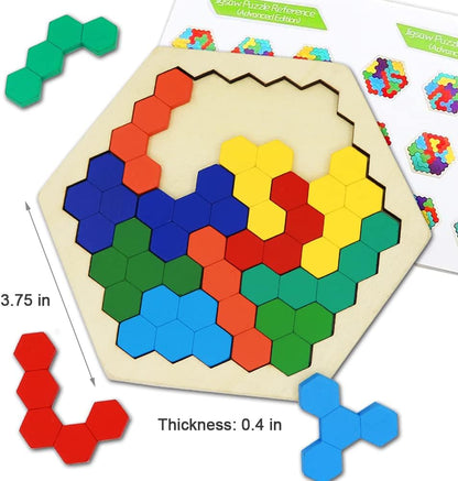 2 Pack Wooden Russian Blocks Puzzle + Hexagon Puzzles for Kids & Adults, Wooden Block Puzzle Intelligence Brain Teasers Toy Logic Game STEM Educational Gift for Children