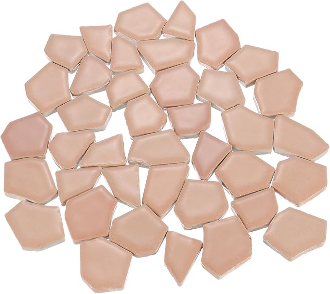 uxcell 500g/1.1LB Irregular Ceramics Mosaic Tiles, 2.3-4.2 cm Bulk Stained Ceramic Mosaic Pieces Stones Mosaic Kits for DIY Art Craft Projects Home Decor, Beige Pink