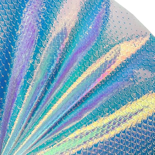 Iridescent Transparent Embossed Vinyl Holographic Blue Clear PVC Vinyl Craft Film 16"×54" for Sewing DIY Projects