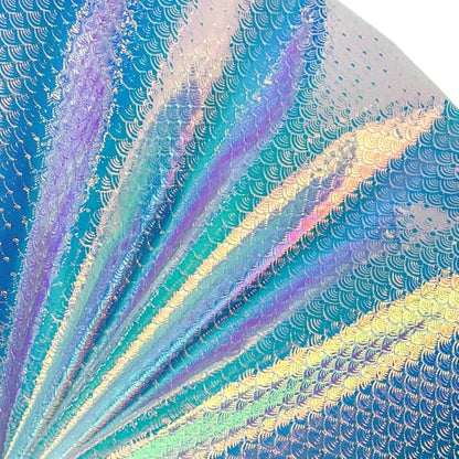 Iridescent Transparent Embossed Vinyl Holographic Blue Clear PVC Vinyl Craft Film 16"×54" for Sewing DIY Projects