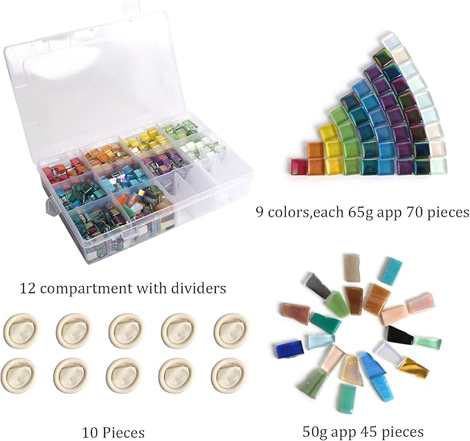 1.5lb Mosaic Tiles Assorted Iridescent Crystal Mosaic Tiles for Crafts, Glass Mosaic Pieces Set with Box 680g DIY Picture Frames Handmade Jewelry Art Decoration Gifts (Multi Colors Set)