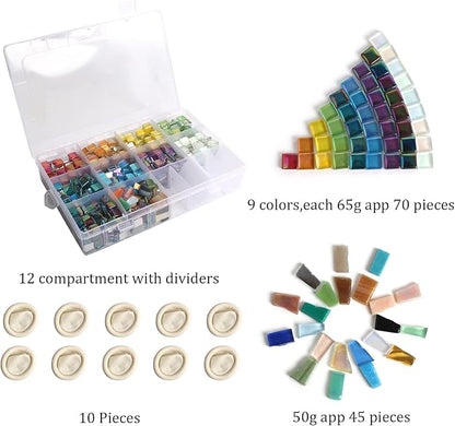 1.5lb Mosaic Tiles Assorted Iridescent Crystal Mosaic Tiles for Crafts, Glass Mosaic Pieces Set with Box 680g DIY Picture Frames Handmade Jewelry Art Decoration Gifts (Multi Colors Set)