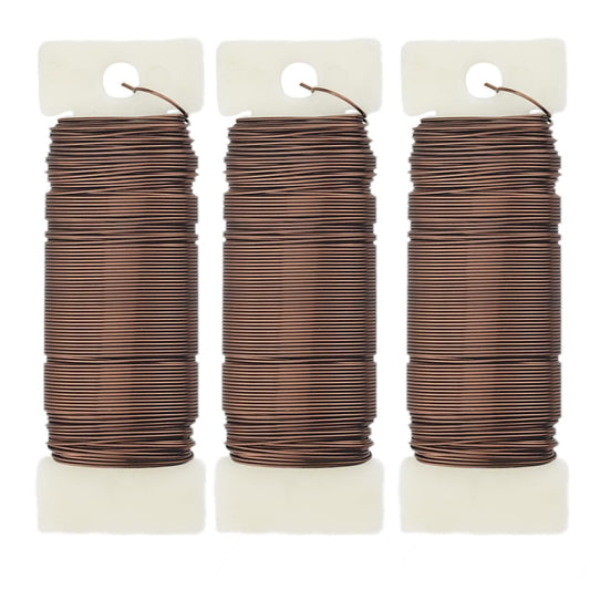 HAHIYO 22Gauge Coffee Color Metal Floral Wire - 3 Rolls, 115Yards (345Feet) - Flexible Paddle Wire for Craft, Christmas Wreath, Flower Arrangement, Bouquet Wrapping, Wedding DIY