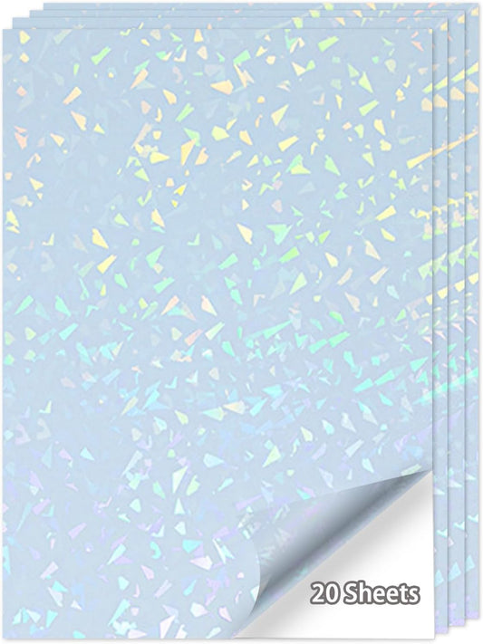 Printable Holographic Sticker Paper,20 Sheets 11 x 8.5''glass fragment Printable Waterproof Sticker,Rainbow Vinyl Sticker for Inkjet or Laser Printer