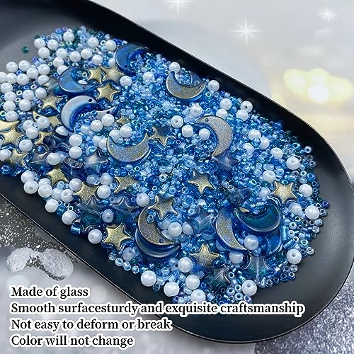 Assorted Glass Beads for Jewelry Making Multi Size Colors Glass Star Moon Seed Pearl Spacer Beads for Bracelets Necklace Earring Making (2.8219 Ounce)