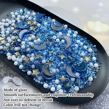 Assorted Glass Beads for Jewelry Making Multi Size Colors Glass Star Moon Seed Pearl Spacer Beads for Bracelets Necklace Earring Making (2.8219 Ounce)
