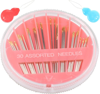 Eketirry Premium Hand Sewing Needles，4 Pack 30-Count Assorted Needles for Sewing Repair, 6 Different Sizes Sewing Needles with 2 Threaders (Pink, 4)