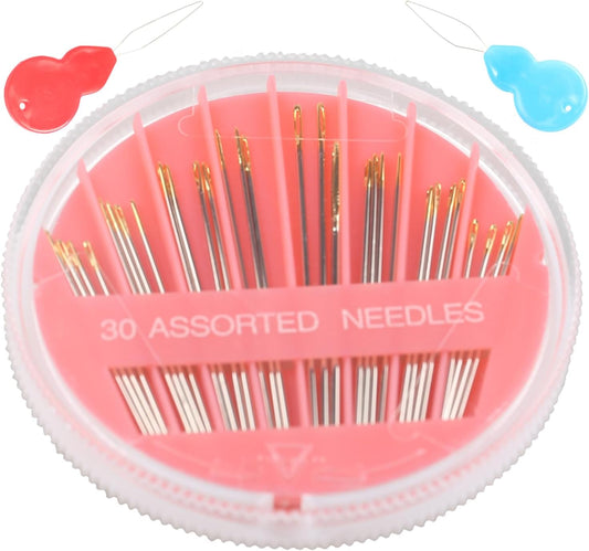 Eketirry Premium Hand Sewing Needles，1 Pack 30-Count Assorted Needles for Sewing Repair, 6 Different Sizes Sewing Needles with 2 Threaders (Pink, 1)