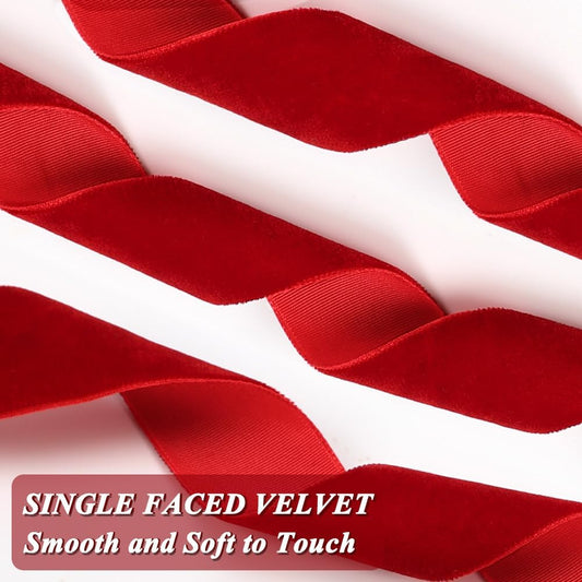 Red Velvet Ribbon, 1 Inch x 20 Yards Single Faced Red Ribbon for Gift Wrapping, Bow Making, Christmas Tree Decorations, Wreath Making and DIY Crafts (10 Yards Each Roll) - Crafty Corner