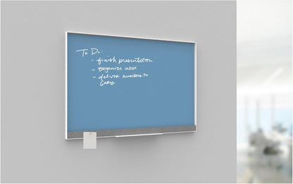 U Brands Magnetic Glass Dry-Erase Board, 24" X 18" Inches, Blue Surface, White Aluminum Frame