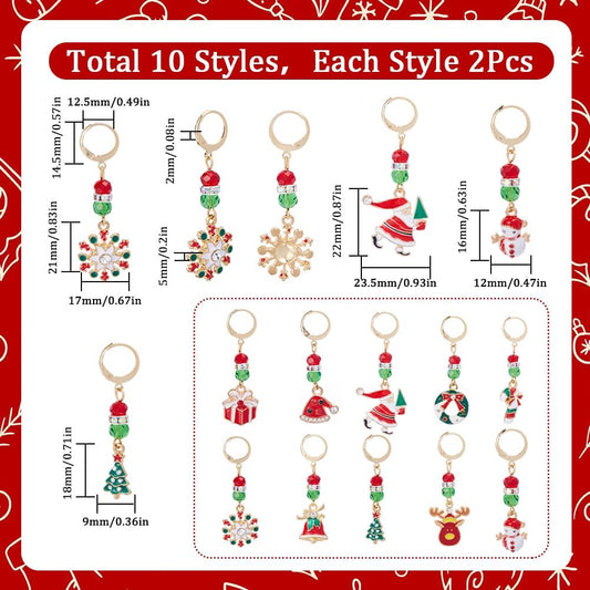 SUNNYCLUE 1 Box 20pcs Christmas Stitch Markers Crochet Knitting Markers Rhinestone Locking Stitch Markers Leverback Kntting Charms for Knitting Weaving Sewing Needleworks Women Adult DIY Crafts