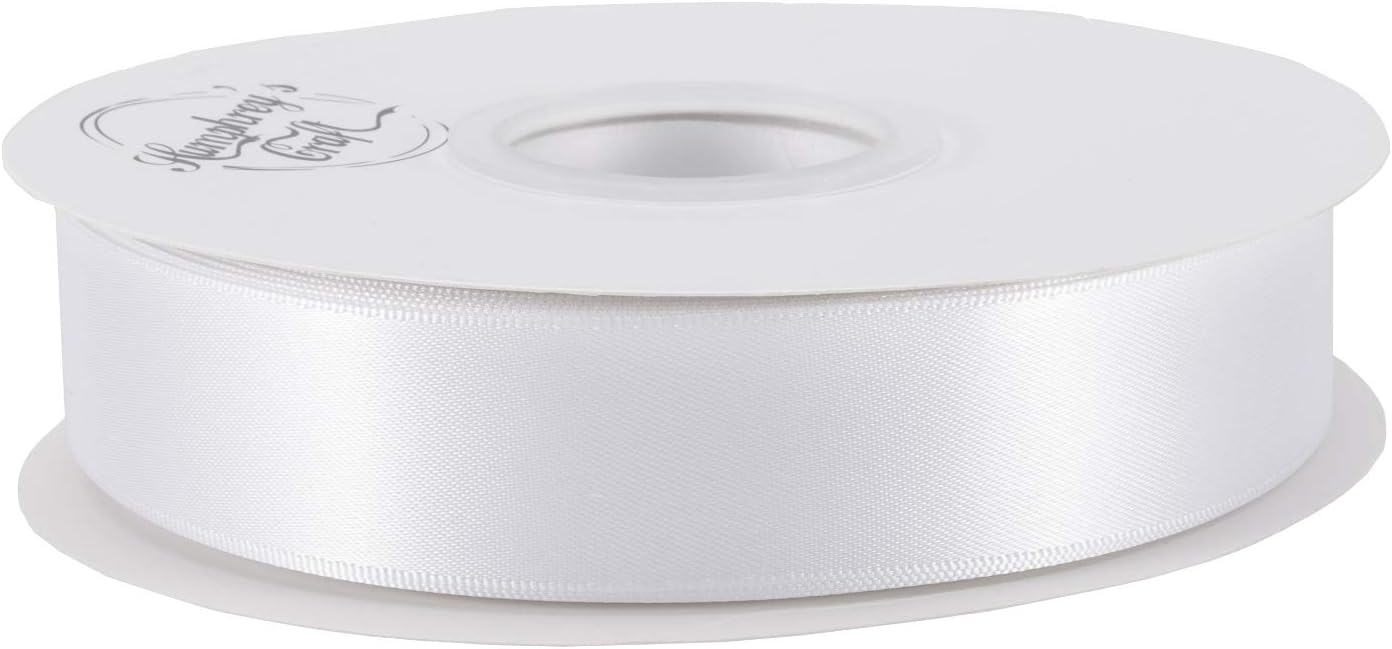 Satin Ribbon 1 Inch White Double Faced - 25 Yards for Gift Wrapping DIY Bows Crafts Bridal Bouquet Cutting Ceremony Sewing Christmas Wedding Baby Shower Decoration Humphrey's Craft - Crafty Corner