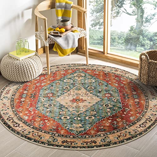 Boho Tribal Round Rug 4ft Washable Bedroom Round Area Rugs for Entryway