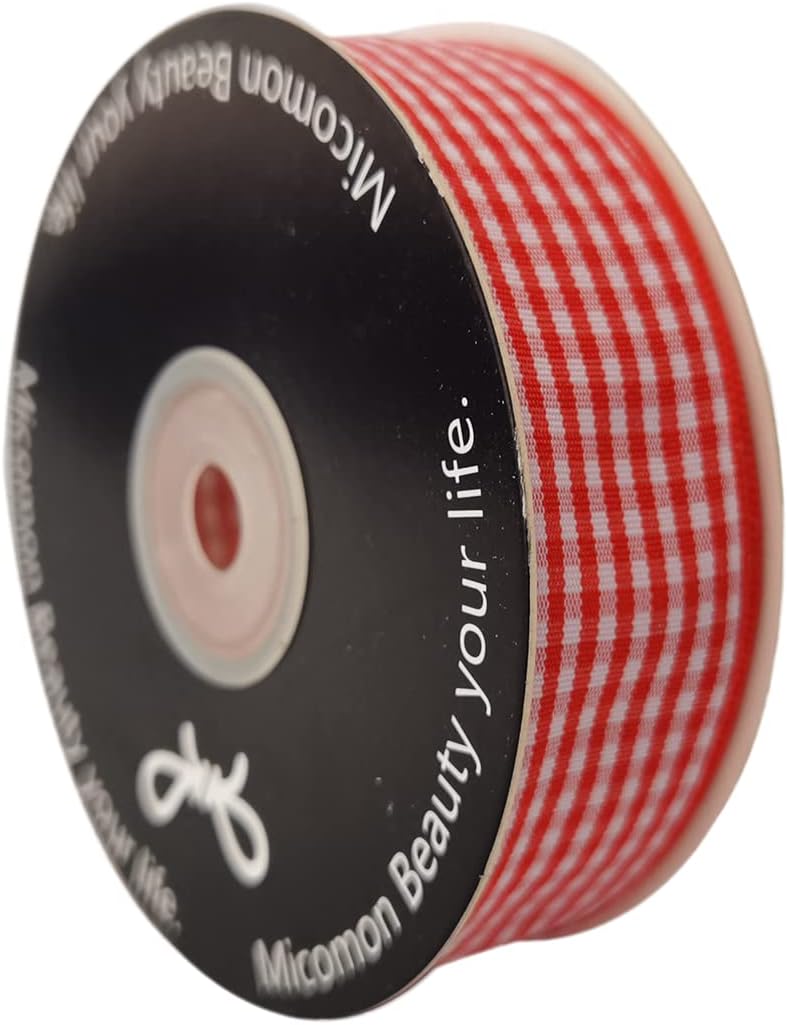 1 Inch Red and White Woven Edge Gingham Ribbon 25 Yards Each Roll 100% Polyester (1", red) - Crafty Corner