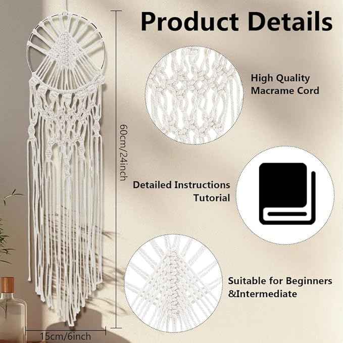 IFNUNLY 8 Set DIY Macrame Kit for Beginners Star Macrame Dream Catcher Handmade Macrame Plant Hanger Kit for Adults Wall Hanging Tapestry with Instruction Birthday Decor