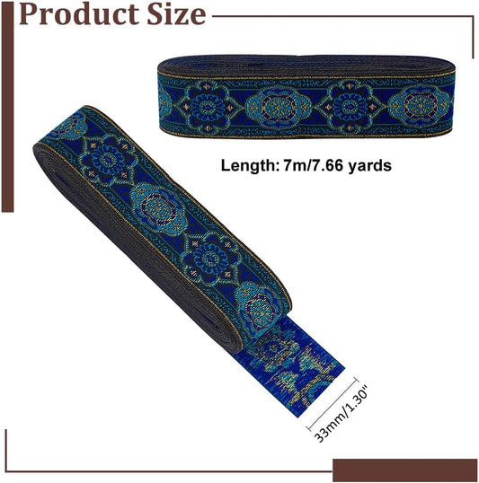 PH PandaHall 1.3 Inch Vintage Jacquard Ribbon, 7 Yards Emobridered Woven Ribbon Boho Fabric Sewing Woven Ribbon Persian Floral Trim Fringe Decor Trim for Ramadan Clothing Embellishment Decoration - Crafty Corner
